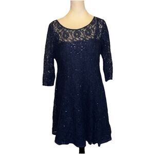 SLNY Womens Blue Sz 16 Sequined Lace Party Cocktail Dress